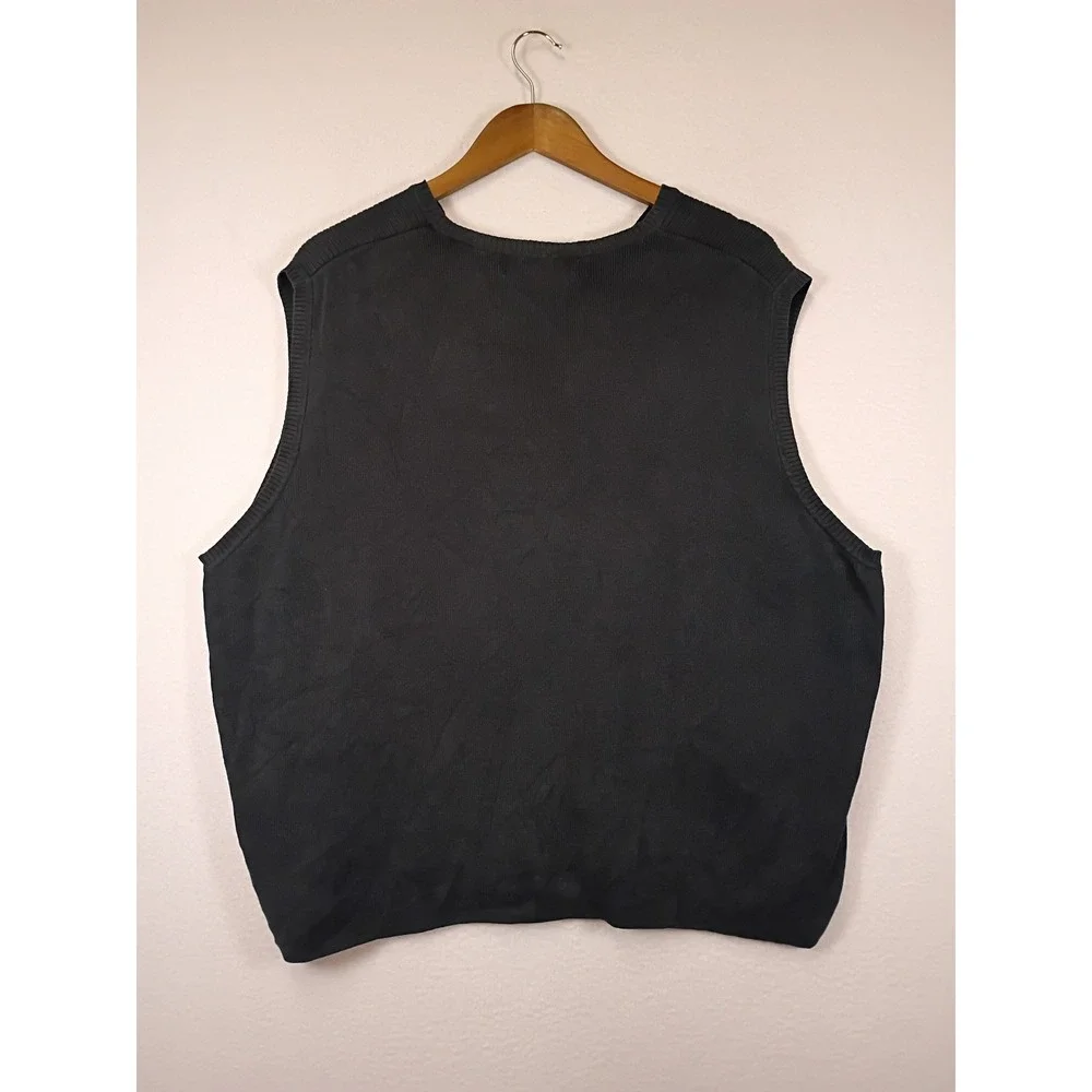 Dark Academia Brandini Mens Large Navy Blue Ribbed Cotton V-Neck Sweater Vest